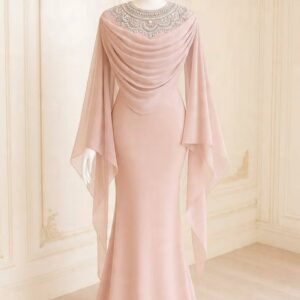 Dusty pink Mermaid Gown with Cape sleeves