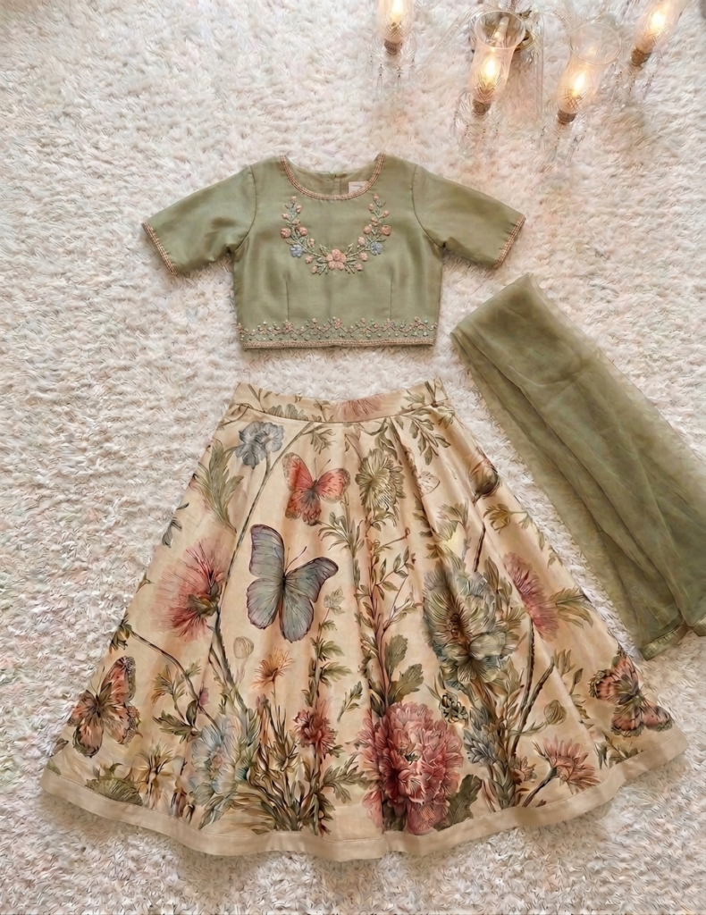 Olive green lehanga kurti